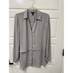 Conrad C Collection Gray Blouse Oversized Hi Lo Hem Hidden Button Front Size 8